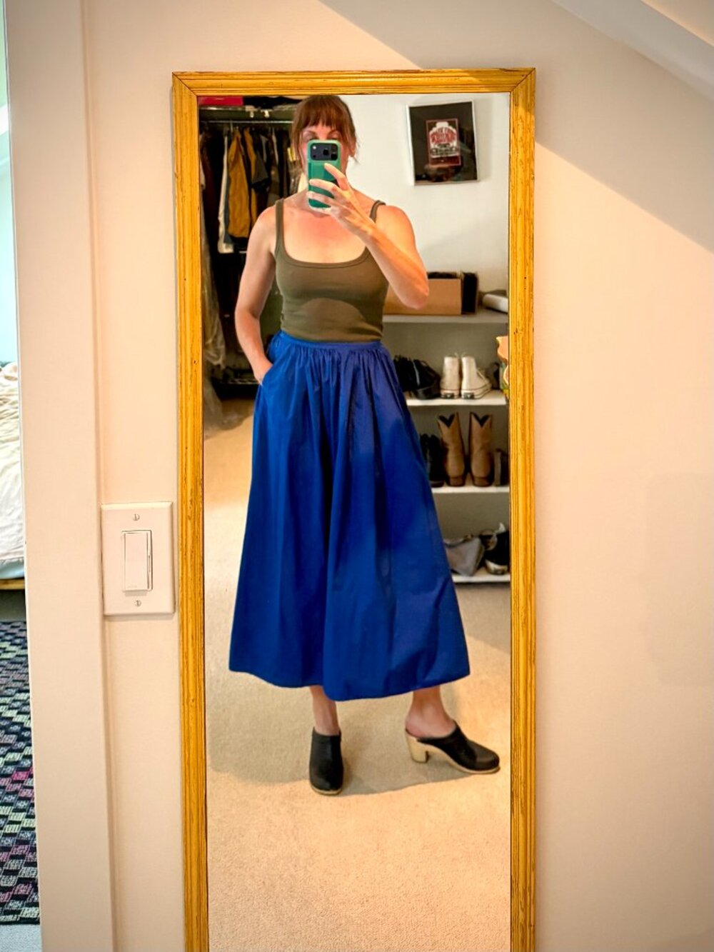 Alex Mill Sarah blue poplin midi skirt, size S
